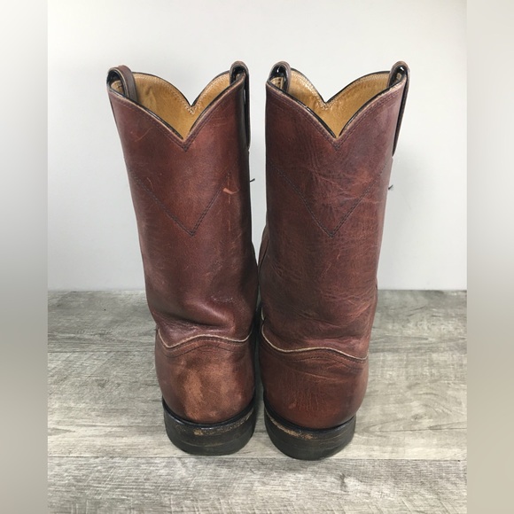 Justin Men’s 3411 Brown Kipskin Cowboy Western Leather Roper Pullon Boots Size 9 - Picture 7 of 11